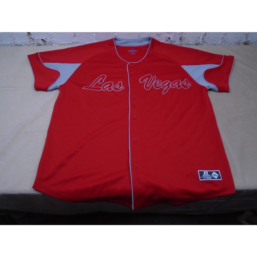 Las Vegas Baseball Jersey Shirt Russell Athletic Dri-Power Men’s XL Red Gray